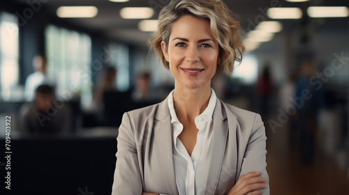 Confident Businesswoman with Glasses in Modern Office Space, Professional Leadership and Success Concept