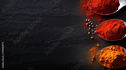 Wallpaper Mural Vibrant turmeric powder on black stone surfacecopy space banner for food conceptsspoon on right. Torontodigital.ca