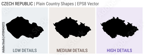 Czech Republic - plain country shapes. Low, medium, and high detailed maps of Czech Republic. EPS8 Vector illustration.