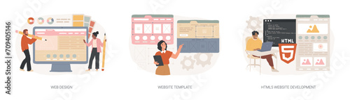 Website building service isolated concept vector illustration set. Web design, website template, HTML5 development, landing page, interface, user experience, constructor platform vector concept.