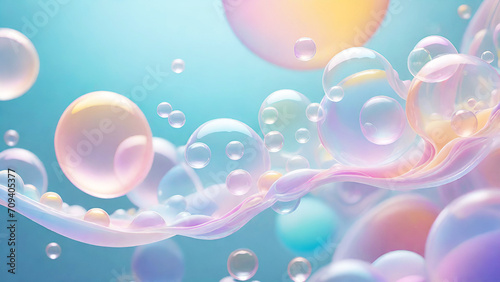 3d illustration colorful water with bubbles transparent color pastel