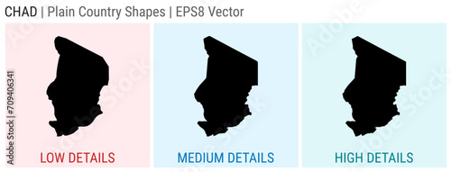 Chad - plain country shape. Low, medium, and high detailed maps of Chad. EPS8 Vector illustration.