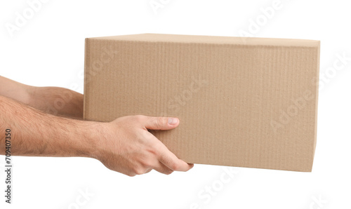 Courier with parcel on white background, closeup © New Africa