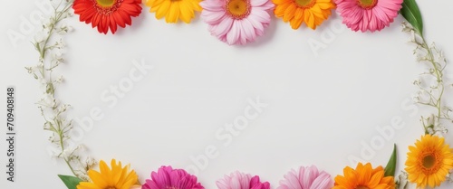 Greeting card template for wedding, mother's day or women's day. Spring composition with copy space. Banner with flowers on a white background. Flat style