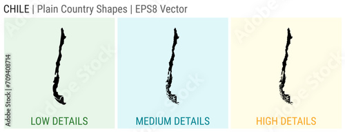 Chile - plain country shape. Low, medium, and high detailed maps of Chile. EPS8 Vector illustration.