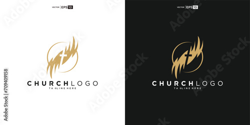 Church logo. Bible, Jesus' cross and angel wings. Wings church logo design icon.