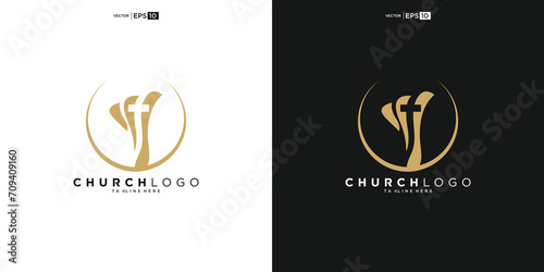 Church logo. Bible, Jesus' cross and angel wings. Wings church logo design icon.