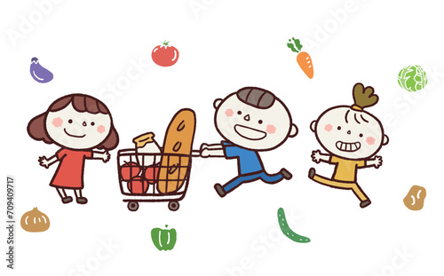 買い物をする子どもたちのイラスト