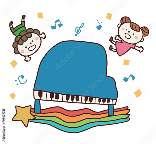 ピアノを楽しむ子どもたちのイラスト