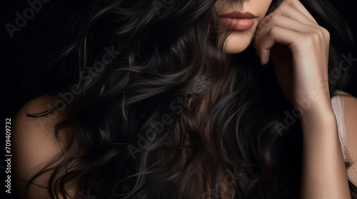 Close-Up of Woman's Hand Running Through Healthy Brown Wavy Hair, Beauty and Haircare Concept