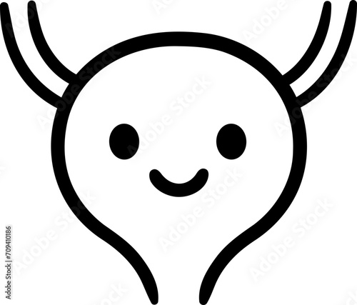 Cartoon bladder with cute smiling face. Hand drawn doodle style drawing, black and white line art icon. Isolated vector clip art illustration.