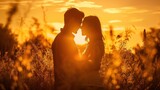 Affectionate Valentine Bliss - Fashionable Couple in Romantic Embrace during Golden Hour. Generative AI
