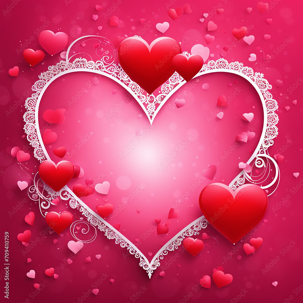 Abstract Valentine day banner, frame, border background, valentine texture. Love concept. pink, red background