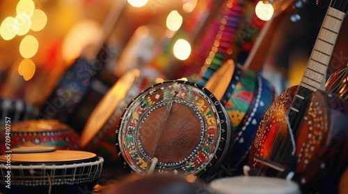 Closeup of a variety of unique musical instruments used in different cultures, signaling the importance of music in cultural diversity.