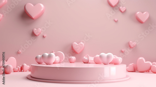 pink podium with hearts wedding and valentines day. simple minimalist design concept © Aura