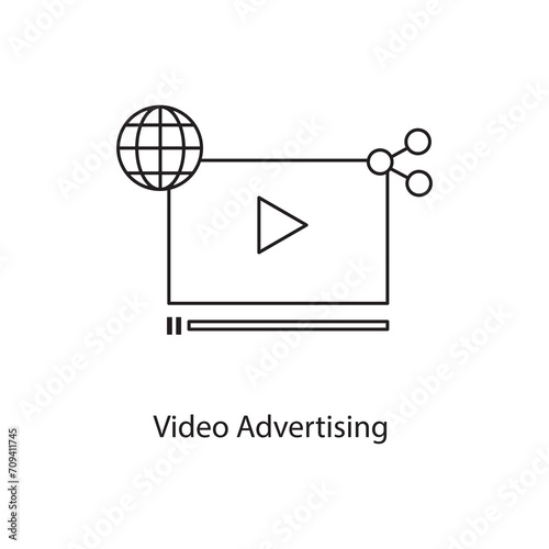 Video Advertising icon thin line, online marketing, advertising icon for web design, apps, flat illustration on white background..eps