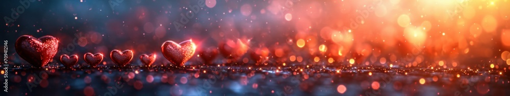 Romantic Valentine Bokeh Banner with Red and Pink Heart Shapes -  Perfect for Creative Designs and Trendy Commercial Concepts. - obrazy, fototapety, plakaty 