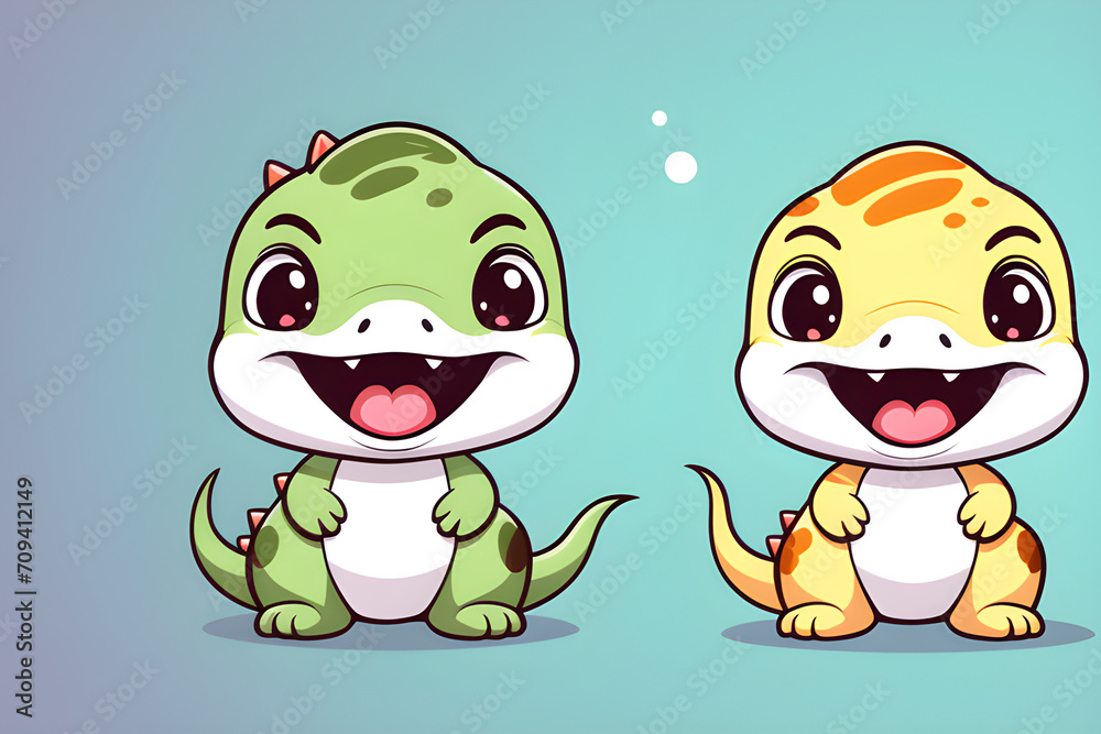 Obraz premium Cute Dinosaur's Funny Cartoon Illustration: Simple, Chibi Kawhi Vector generative ai