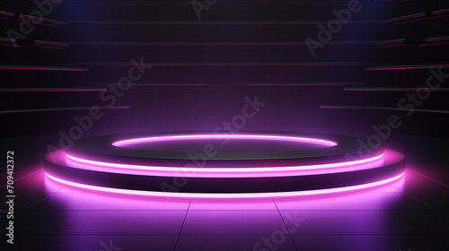 background of empty dark podium with pink and purple