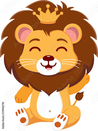 Cute crowned lion sitting
