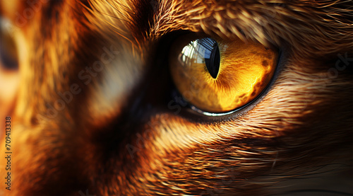 micro image of a yellow eye of a red cat. cat's vision.