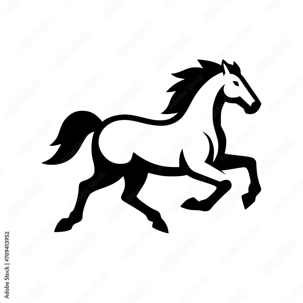 Vector logo of a running horse. black and white professional logo of a horse. can be used a logo, watermark, or emblem.