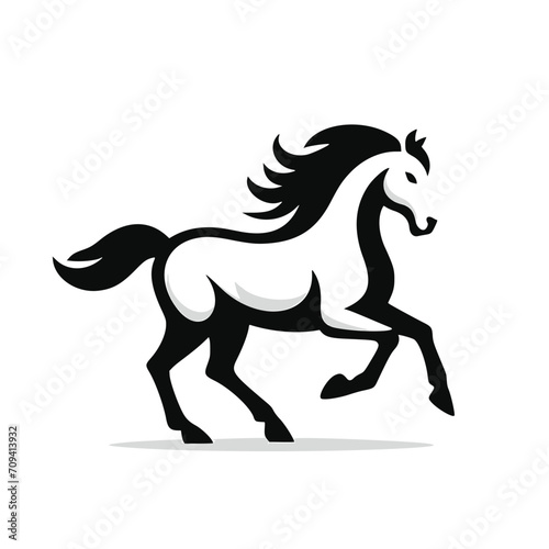 Vector logo of a running horse. black and white professional logo of a horse. can be used a logo, watermark, or emblem.