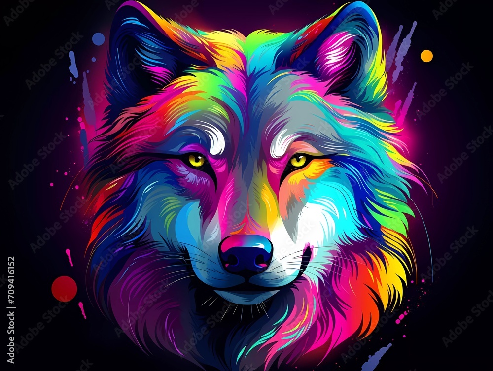 wolf illustration in abstract, rainbow ultra-bright neon artistic portrait graphic highlighter lines on minimalist background. generative ai wolf illustration in abstract, rainbow ultra-bright neon artistic portrait graphic highlighter lines on minimalist background. generative ai