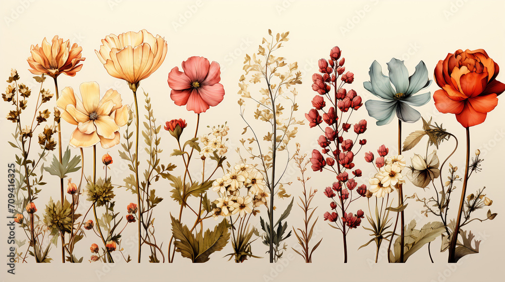 Naklejka premium Botanical Line Art Elements