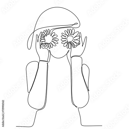 continuous line of women. one line drawing of woman carrying flowers. line art of woman with flower wreath
