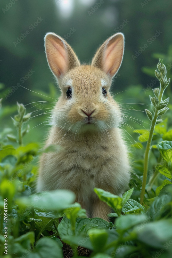 Fototapeta premium Easter,Adorable spring scene with baby animals, including bunnies, in a lush meadow, perfect for themes of new life and nature. easter concept