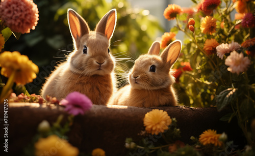 Easter,Adorable spring scene with baby animals, including bunnies, in a lush meadow, perfect for themes of new life and nature. easter concept
