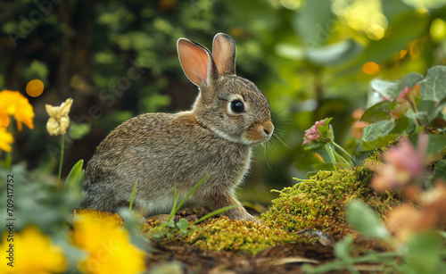 Easter, Spring awakening captured through playful baby rabbits and bunnies in a field of flowers, ideal for themes of growth, nature, and spring. easter concept