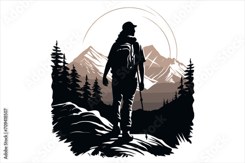 Mountain Hiking Silhouette Vector, hiking man vector, mountain hiking man vector