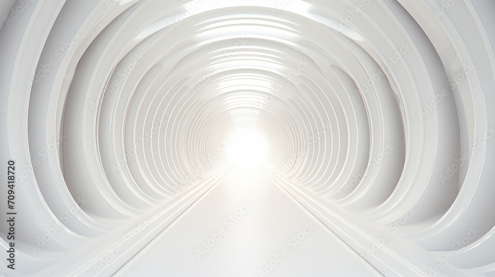 Obraz premium abstract background with symmetric white shining tunnel futuristic 3d illustration