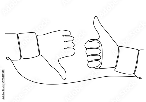continuous line drawing thumbs up thumbs down vector illustration