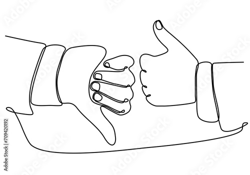 continuous line drawing thumbs up thumbs down vector illustration