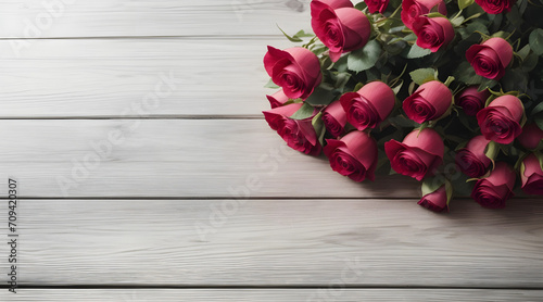 red rose flower on wooden background copy space ai generated