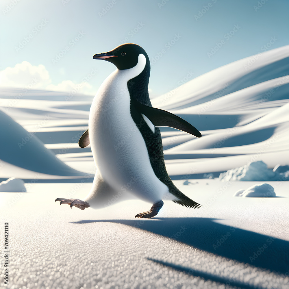 Obraz premium Penguin in polar regions on snow.