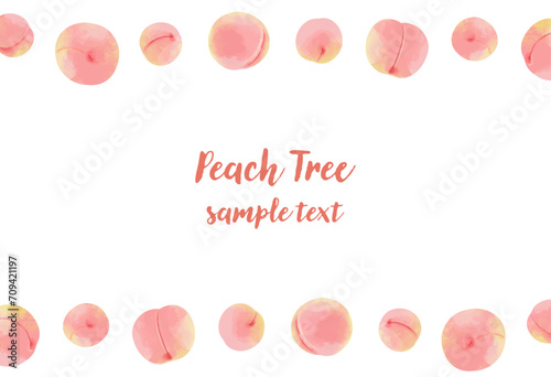 桃・ピーチの横ラインフレームイラスト
