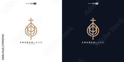 Photography Leaf growth and church line style logo vector design
