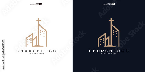 church christian with build shape logo design
