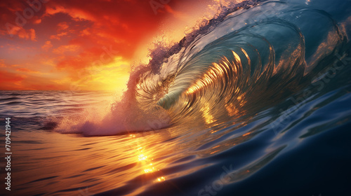 beautiful ocean wave sunset sea surfing background © Aura