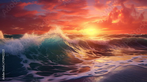 panorama of sea waves on the background of dawn © Aura