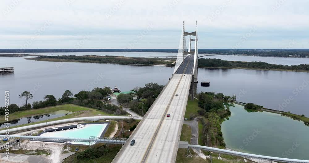 Aerial view of the Dames Point Bridge in Jacksonville, Florida. Aerial view of the Dames Point Bridge in Jacksonville, Florida.