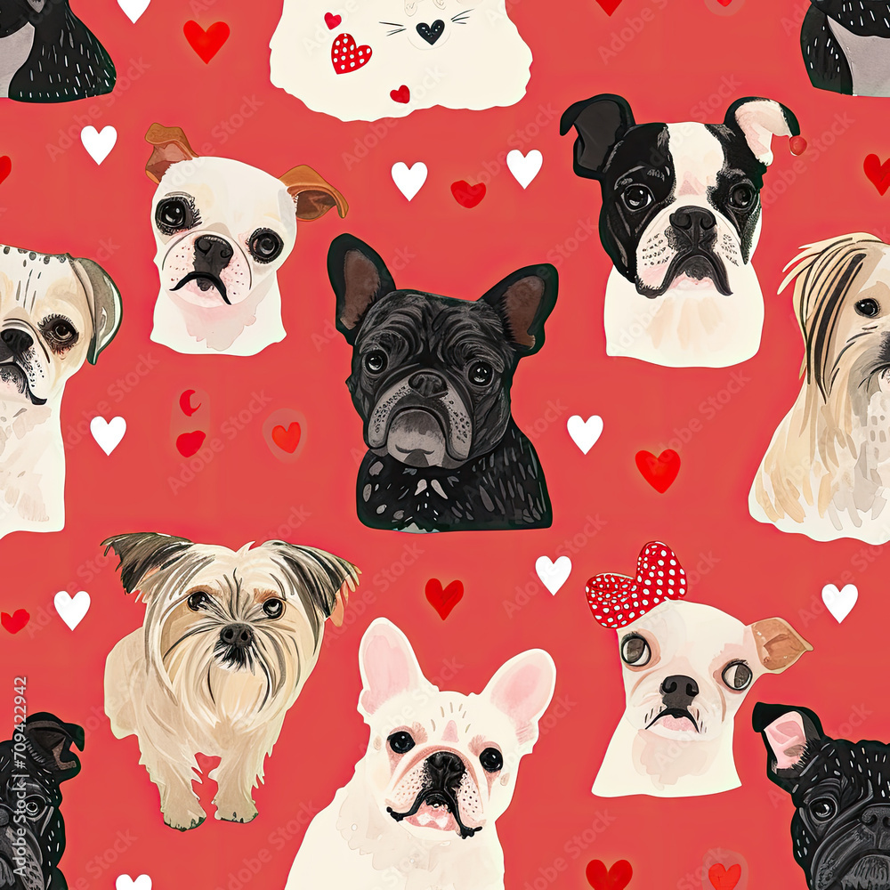 Cute seamless pattern of a valentine's day puppy with love hearts