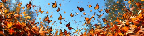 Panoramic View of Autumn Forest with Flying Butterflies © Ross