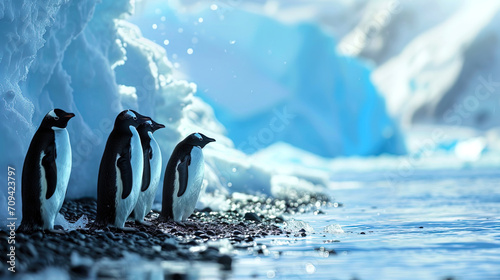 Inspirational picture Penguins in a blue Antarctic haze