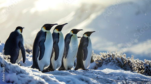 The pack's penguins rise to the hill, protecting their territory