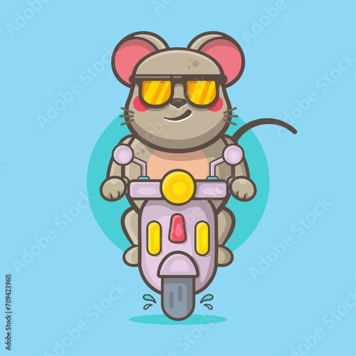 cool mouse animal character mascot cartoon riding scooter motorcycle